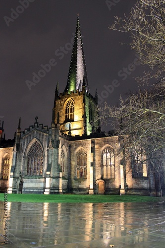 Sheffield Cathedral by night.