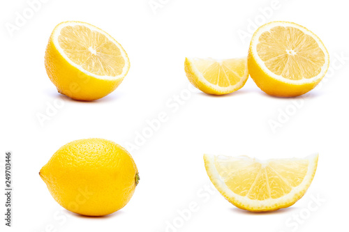 Isolated set of juicy yellow lemon on white background