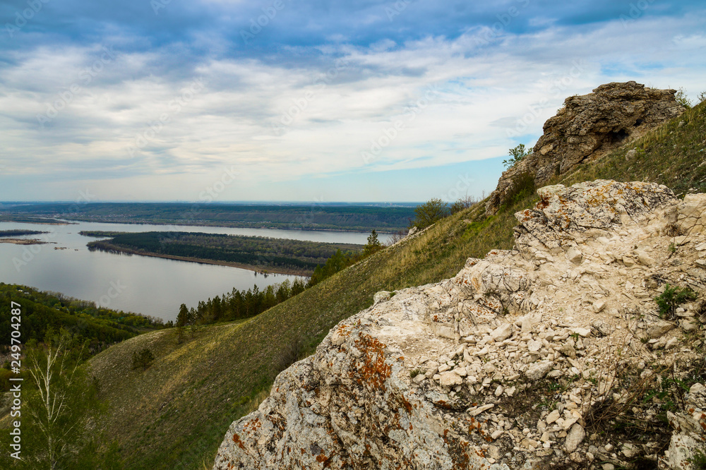 Samara, region, Zhiguli, mountains, mountain, Strelnaya, nature, walk, observation, forest, trees, pine trees, beauty, space, river, water, blue, sky, clouds, space, distance