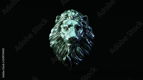 Silver Adult Male Lion with Blue Green Moody 80s lighting Front 3d illustration 3d render