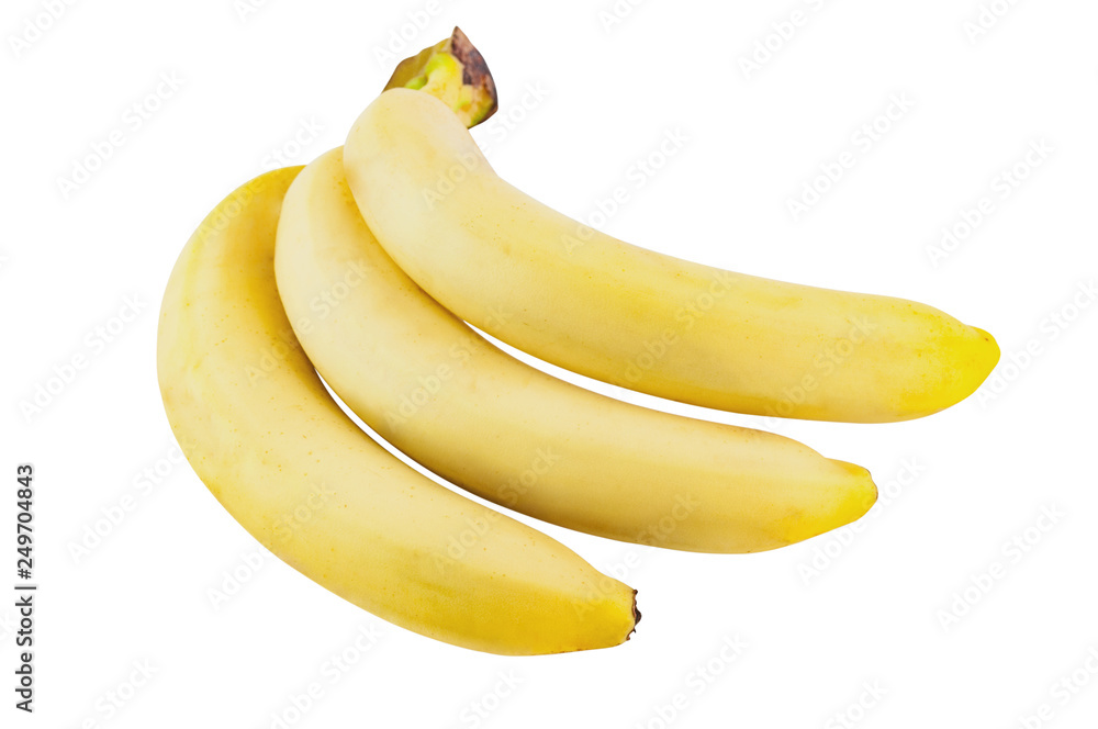 Bunch of three fresh whole bananas isolated on white background without shadow Bunch of three fresh whole bananas isolated on white background without shadow