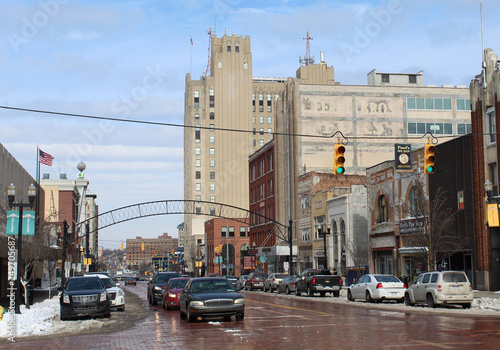 Saginaw Street in downtown Flint, Michigan in winter