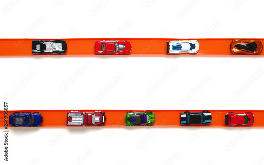 Toy car and racing track isolated on the white Toy car and racing track isolated on the white