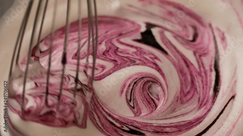 Wallpaper Mural Whisk is mixing blackberry cherry syrup jam in white Cream Close up Macro shot Slow motion cooking video Torontodigital.ca