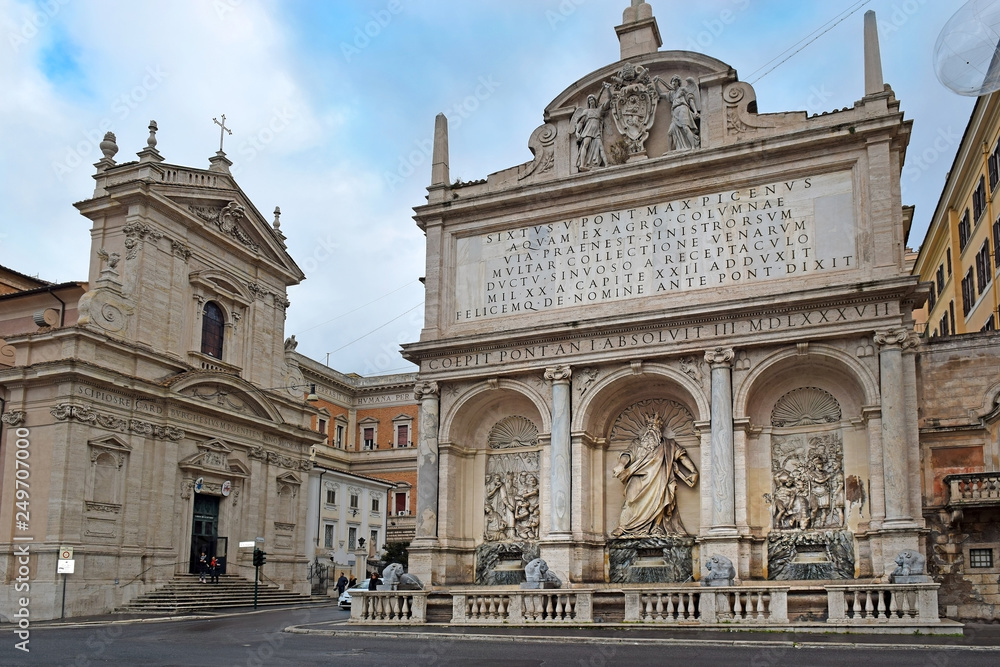 Fontana dell'Acqua Felice (Fountain of the Happy Water), also called the Fountain of Moses in the Quirinale District of Rome, Italy