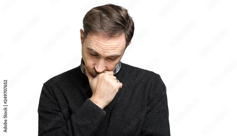 Mature man thinking against a white background Mature man thinking against a white background