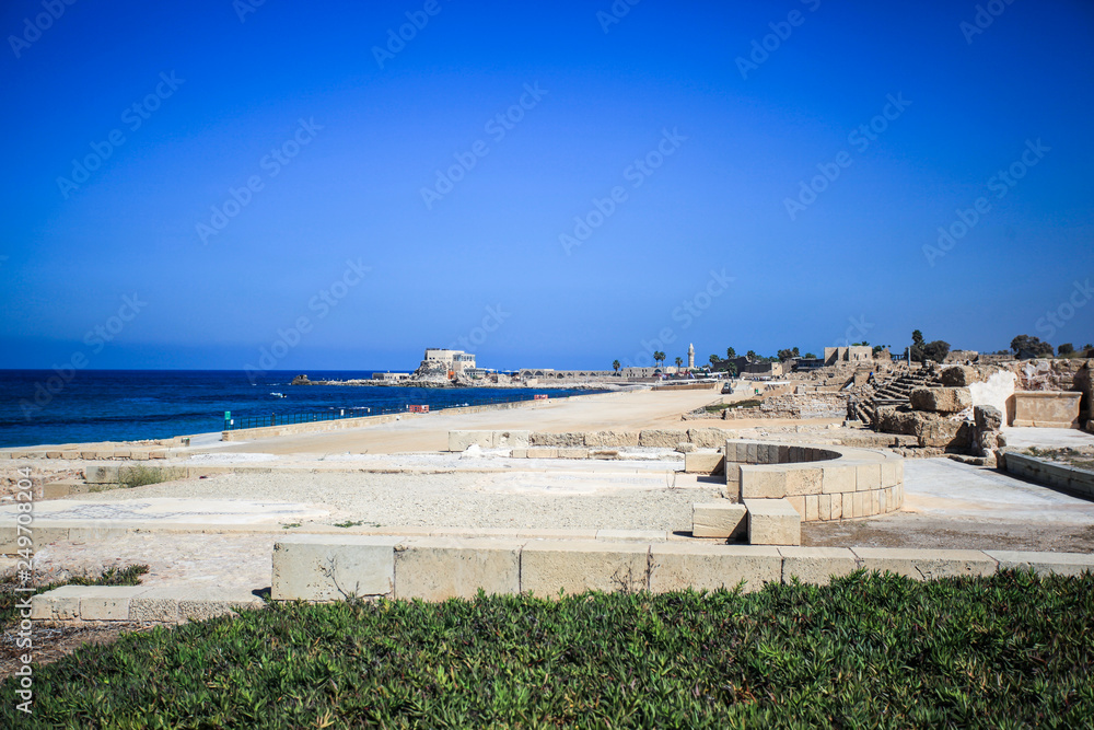 View Of The Port Of Caesarea, Which Was Built By King Herod Stock Photo 