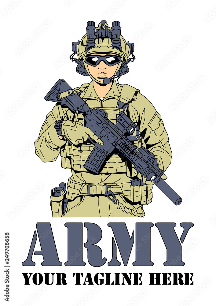 Army soldier in military uniform, color, drawing, illustration, logo, design,  art, vector vector de Stock | Adobe Stock