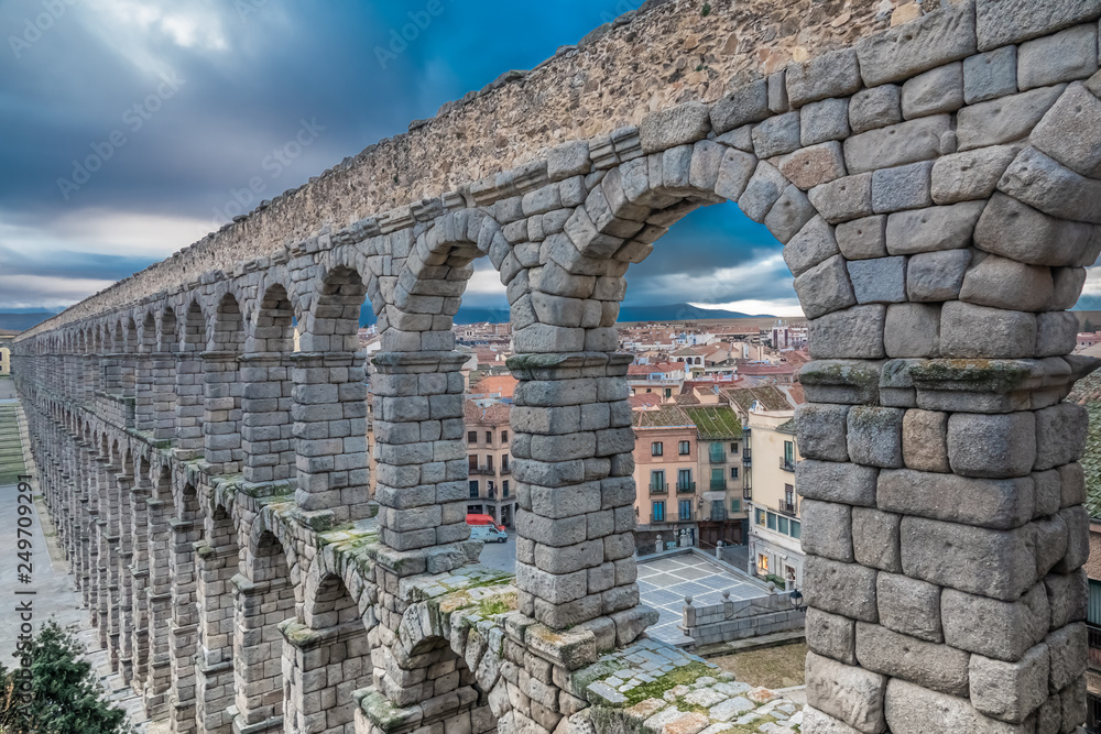 The awe-inspiring and perfectly preserved Roman aqueduct of Segovia, Castile-Leon, Spain