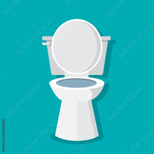 Bathroom interior with Toilet bowl, toilet paper,toilet brush. Vector illustration