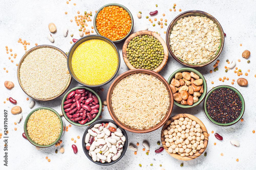Grains, Legumes, and beans assortment top view. Grains, Legumes, and beans assortment top view.