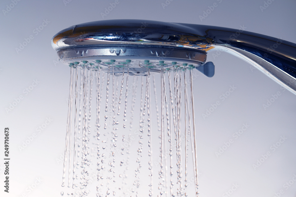 Water flows from the shower. Large water consumption. Water supply cost Water flows from the shower. Large water consumption. Water supply cost