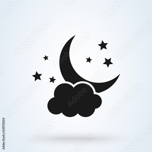 moon, stars and cloud vector icon. sky night