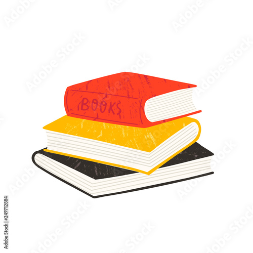 World book day. Stack of three books isolated on a white background. Pile of colorful books. Hand drawn educational vector illustration