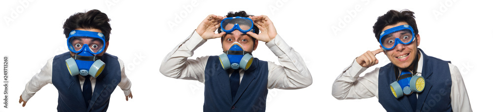 Funny man wearing goggles isolated on white Funny man wearing goggles isolated on white