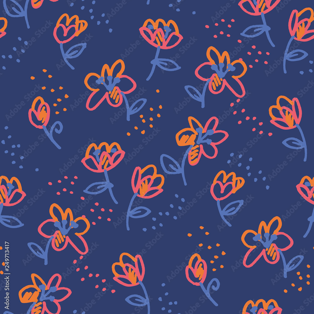 Abstract flowers doodle seamless pattern