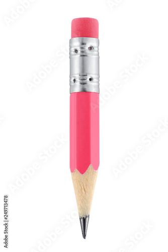 Small pink pencil with eraser isolated