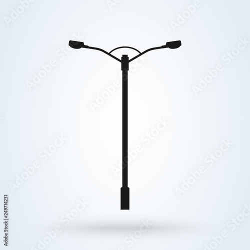 Street light vector icon. Lamppost flat silhouette.
