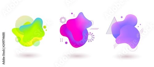 Set of spots with abstract elements for trendy green, purple and pink color design.