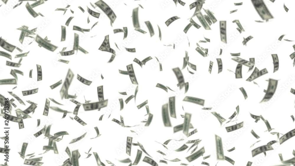 Money flow on white background. US dollars animation seamless loop Money flow on white background. US dollars animation seamless loop