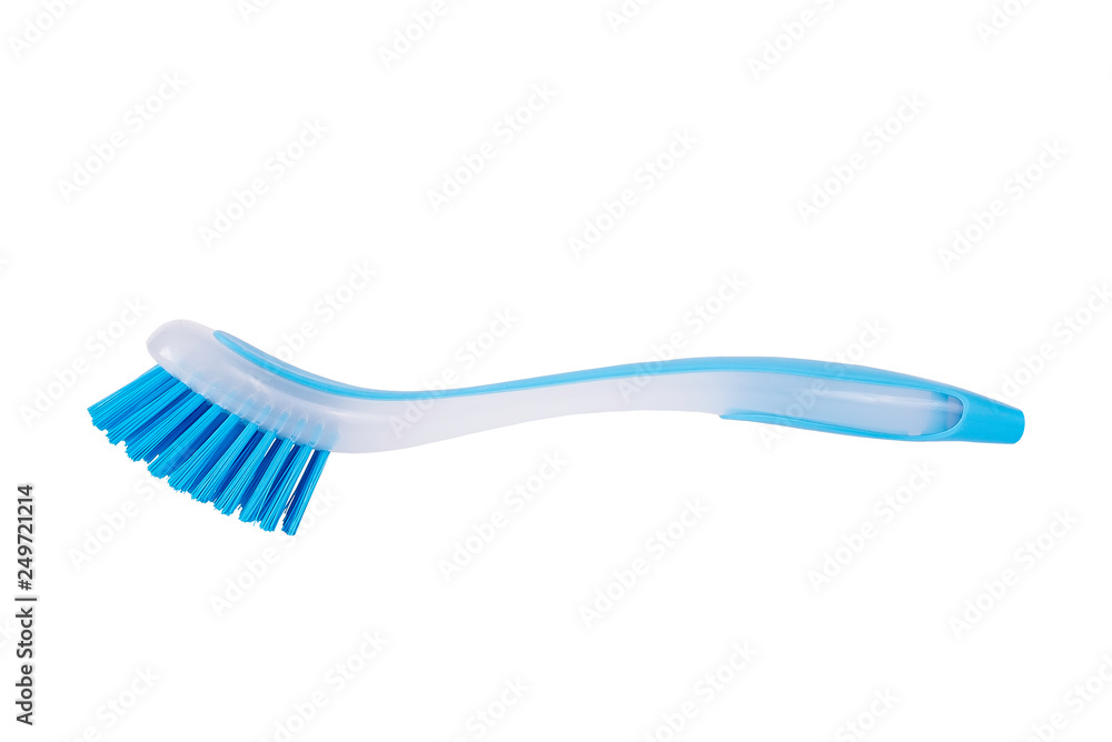 Blue plastic brush with handle, on white background, isolated Blue plastic brush with handle, on white background, isolated