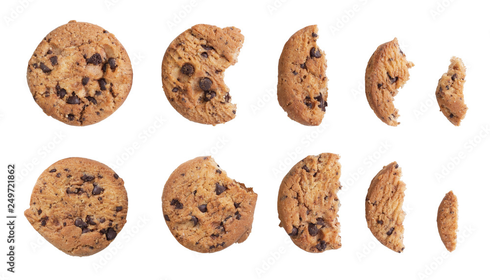 Homemade chocolate chip cookies isolated on white background. Homemade chocolate chip cookies isolated on white background.