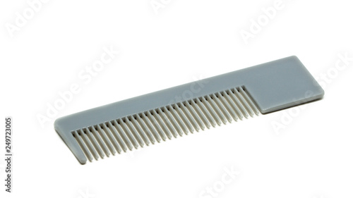 photo of grey hairbrush isolated on white background