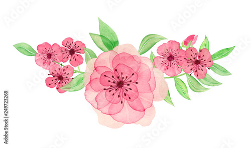 Wallpaper Mural Watercolor  rose and leaves. Paint flowers for greeting card. Hand drawn plants Torontodigital.ca