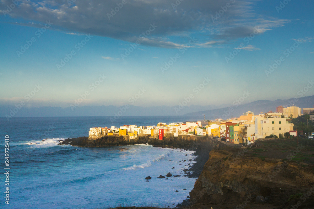 A typical Canarian village on the edge of a steep volcanic cliff, Tenerife, Spain
