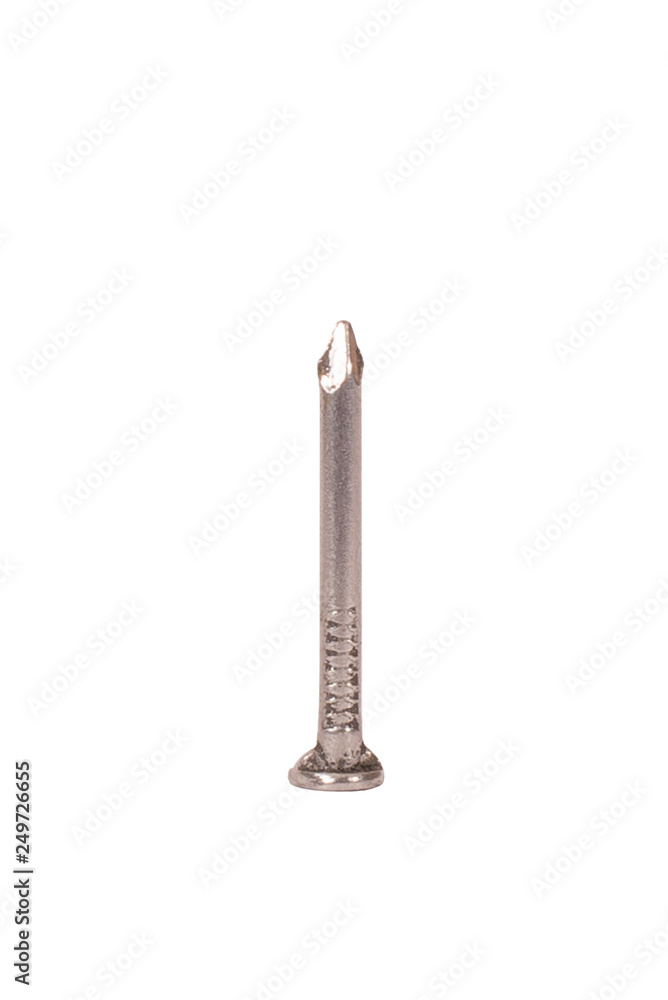 small iron nail, close up, isolated, on white background small iron nail, close up, isolated, on white background