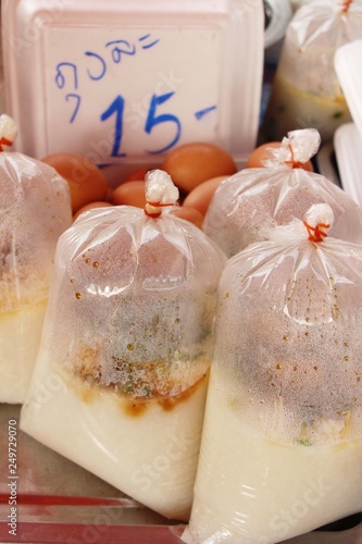 Boiled rice with pork delicious in market