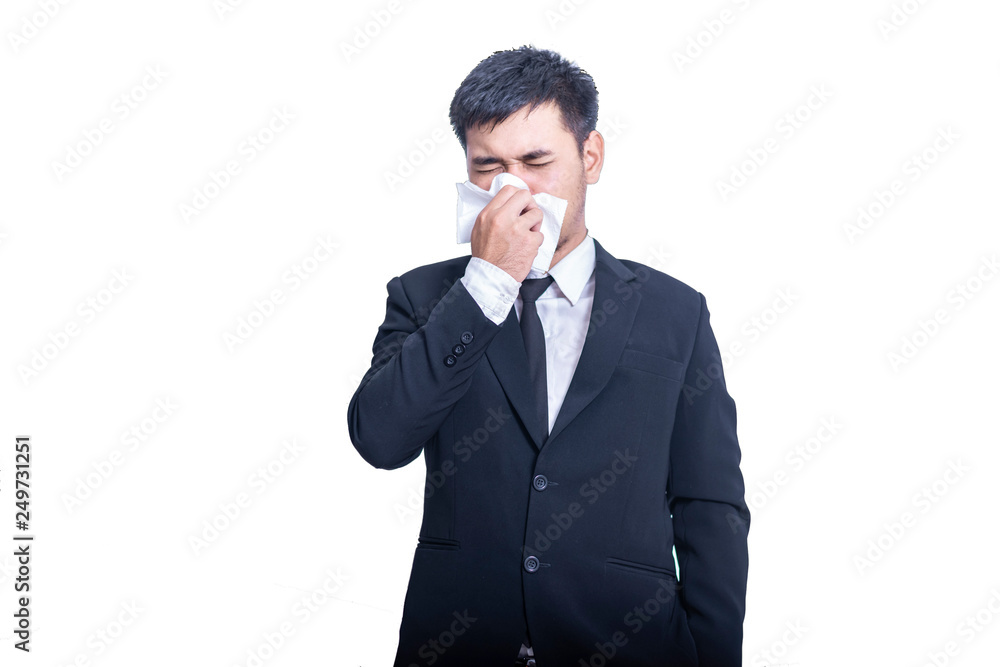 Businessman suffer from runny nose Businessman suffer from runny nose