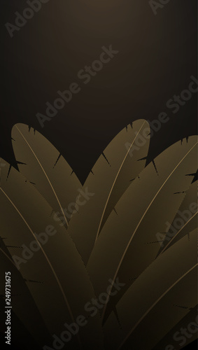 Yallow feather background. Exotic bird feathers composition