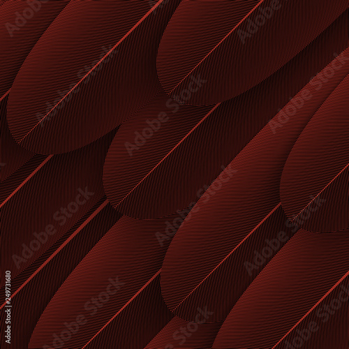 Dark coral feather background. Abstract dynamic composition.
