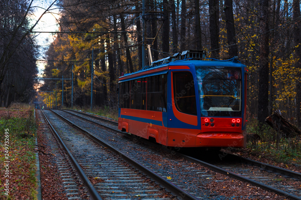 Naklejka premium Tram in the park in late autumn