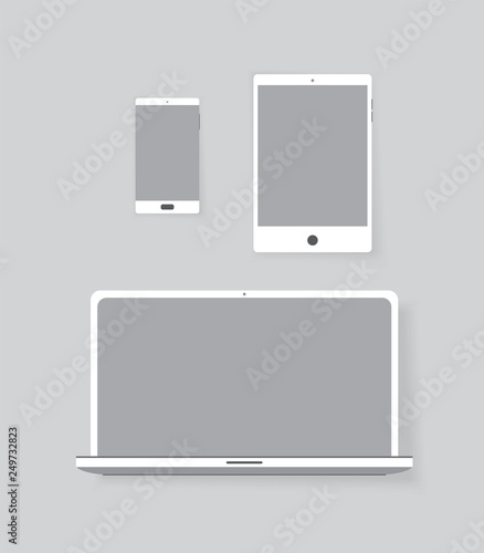 Set of electronic equipment: notebook, tablet and smartphone vector graphic.