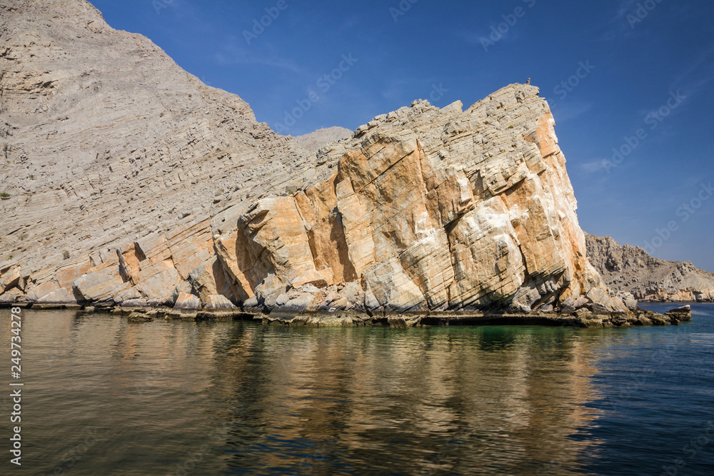 Oman sea view, mountain fjords.