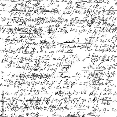 Math seamless board with handwritten mathematical and physics formulas and proves. Vector