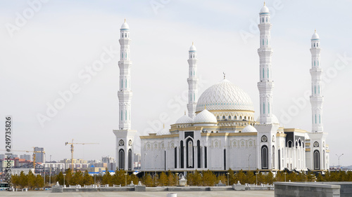 View of the beautiful white mosque in the city