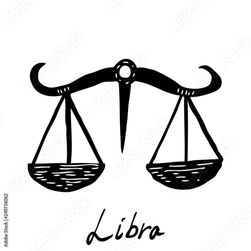 Libra zodiac hand drawing sign for horoscope. Usable for mystic  occult  palmistry and witchcraft alchemy. Vector.