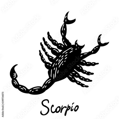Scorpio zodiac hand drawing sign for horoscope. Usable for mystic  occult  palmistry and witchcraft alchemy. Vector.