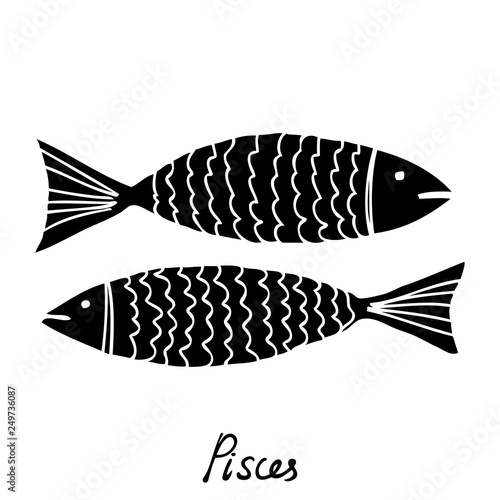 Pisces zodiac hand drawing sign for horoscope. Usable for mystic  occult  palmistry and witchcraft alchemy. Vector.