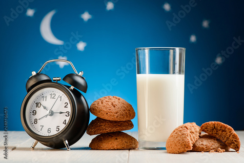 Clock, cookies and milk