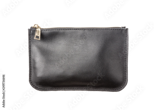 Women's leather clutch in black. Isolate on white background