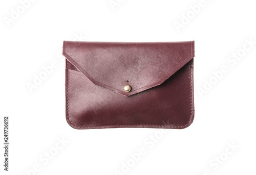 Women's leather clutch in burgundy. Isolate on white background