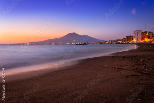 Sunset from a beach in Castellammare di Stabia and Mount Vesuvius and the Bay of Naples, Naples (Napoli), Italy, Europe photo