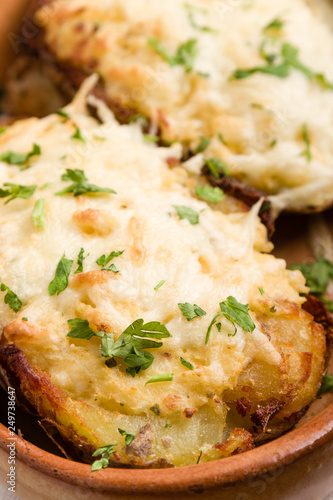 fresh healthy baked delicious baked potato on white plate
