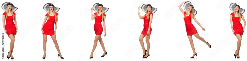 Beautiful woman in red dress isolated on white Beautiful woman in red dress isolated on white