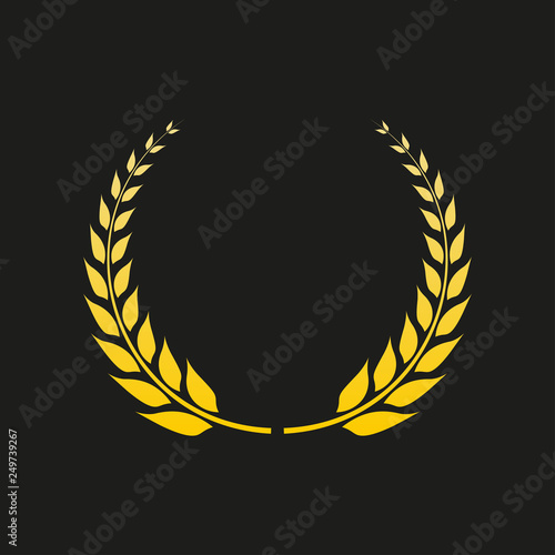 Laurel wreath icon. Golden Award and victory symbol. Trophy and prize for winners. Vector illustration.
