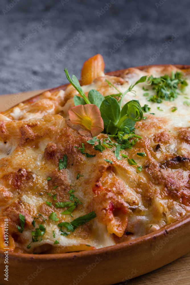 tasty delicious penne rigate pasta in rustic bowl tasty delicious penne rigate pasta in rustic bowl